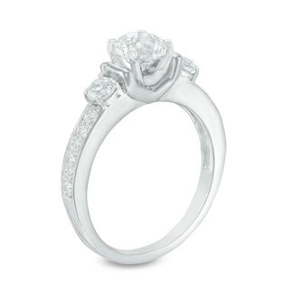 Lab-Created White Sapphire Three Stone Collar Engagement Ring in Sterling Silver|Peoples Jewellers