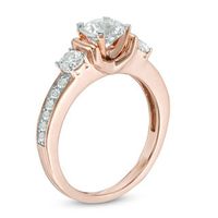 Lab-Created White Sapphire Three Stone Collar Engagement Ring in Sterling Silver with 14K Rose Gold Plate|Peoples Jewellers