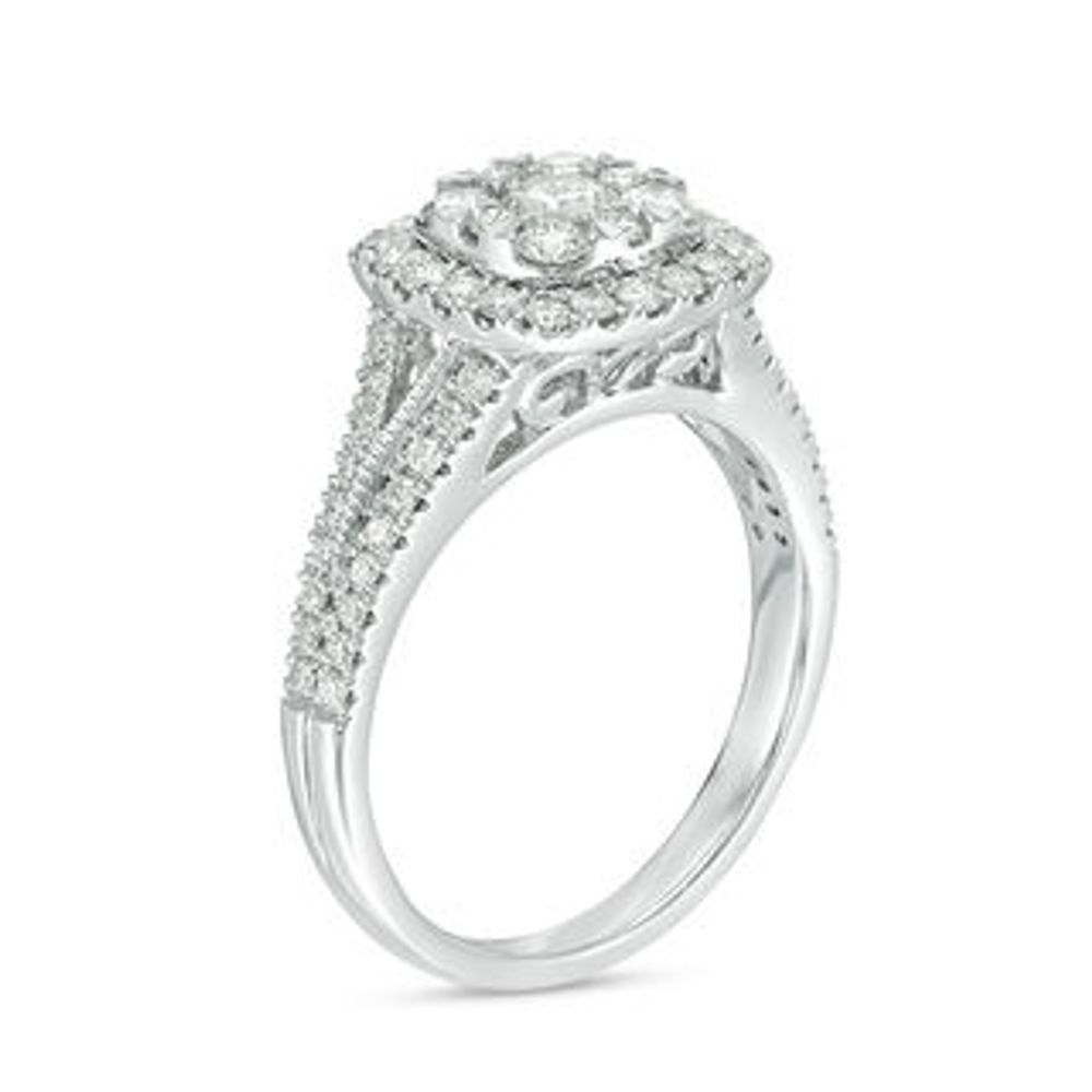 0.95 CT. T.W. Diamond Double Cushion Frame Vintage-Style Engagement Ring in 14K White Gold|Peoples Jewellers