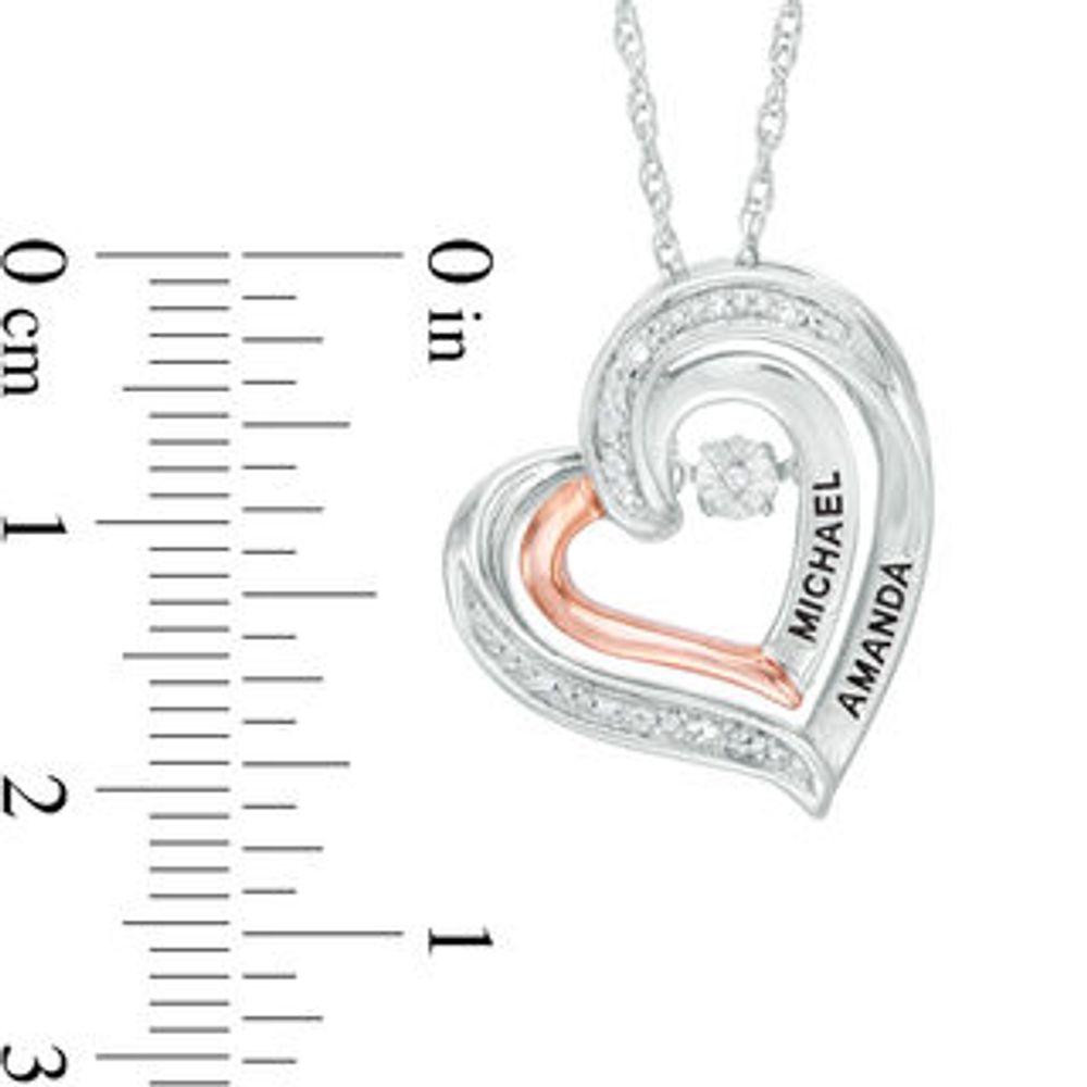 Unstoppable Love™ Couple's Diamond Accent Tilted Heart Pendant in Sterling Silver and 10K Rose Gold (2 Lines)|Peoples Jewellers