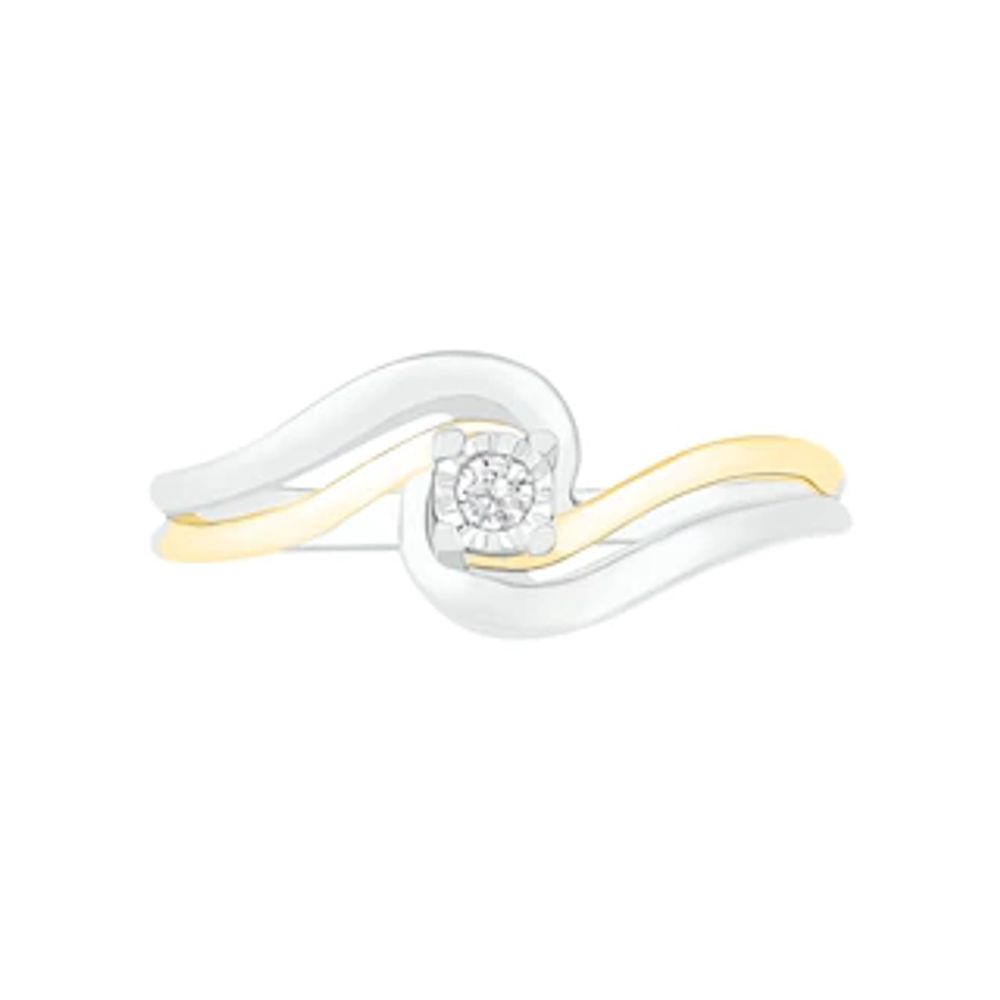 0.04 CT. Diamond Solitaire Swirl Bypass Promise Ring in Sterling Silver and 10K Gold|Peoples Jewellers