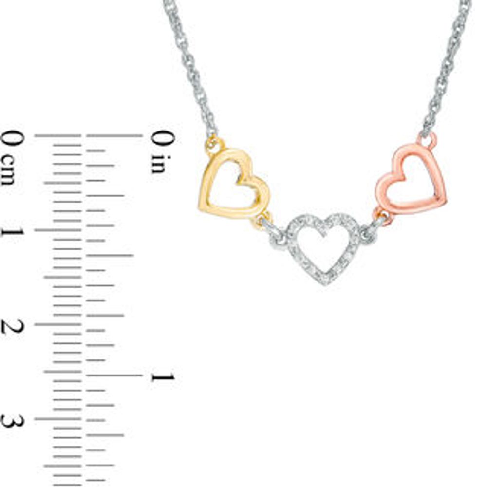 Diamond Accent Triple Heart Necklace in Sterling Silver with 14K Two-Tone Gold Plate - 17"|Peoples Jewellers