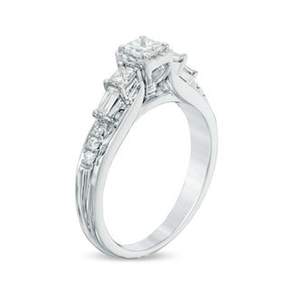 0.59 CT. T.W. Princess-Cut Diamond Past Present Future® Engagement Ring in 14K White Gold|Peoples Jewellers