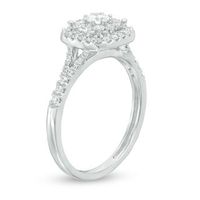 0.60 CT. T.W. Certified Canadian Diamond Double Cushion Frame Engagement Ring in 14K White Gold (I/I2)|Peoples Jewellers