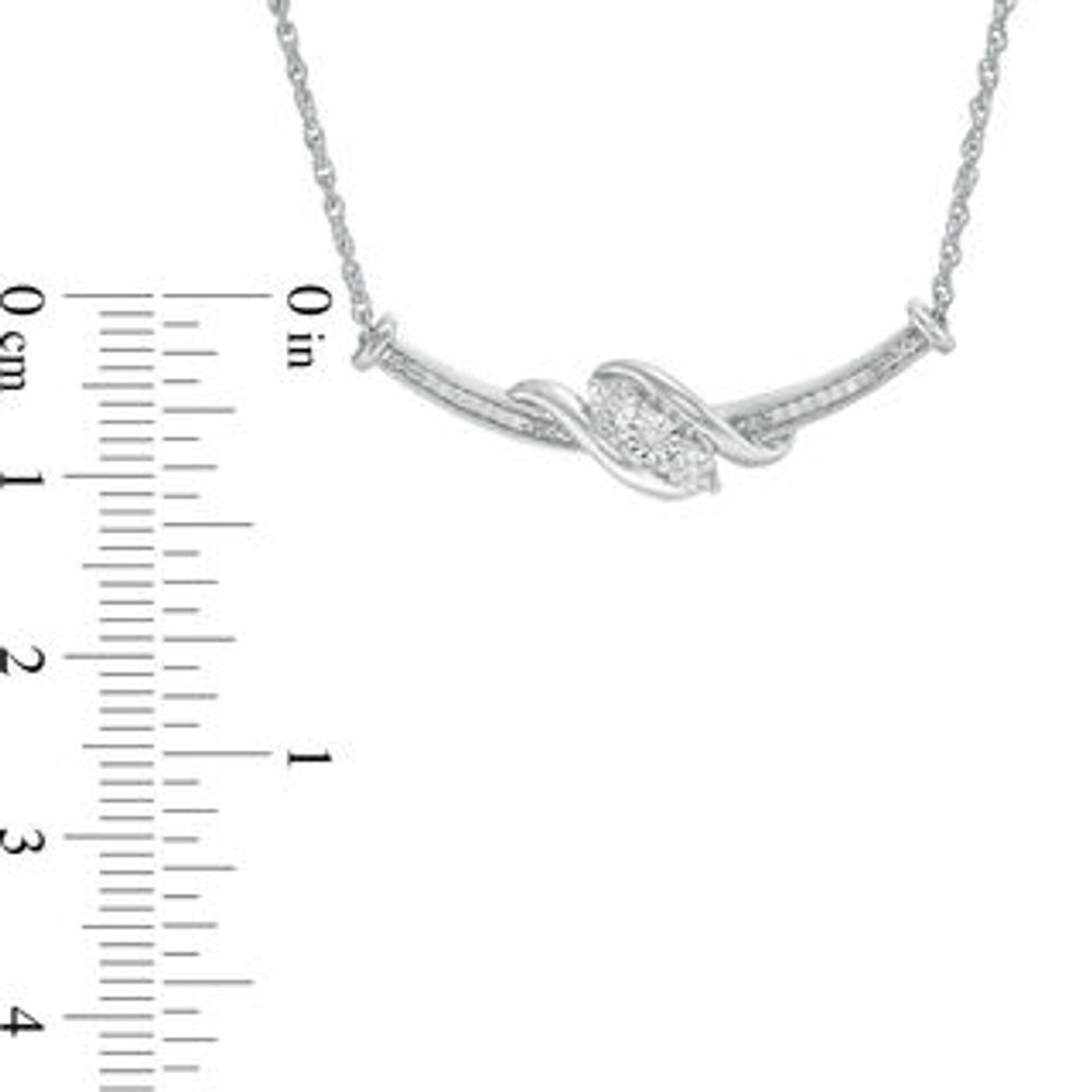 0.04 CT. T.W. Diamond Three Stone Bypass Bar Necklace in Sterling Silver - 17"|Peoples Jewellers