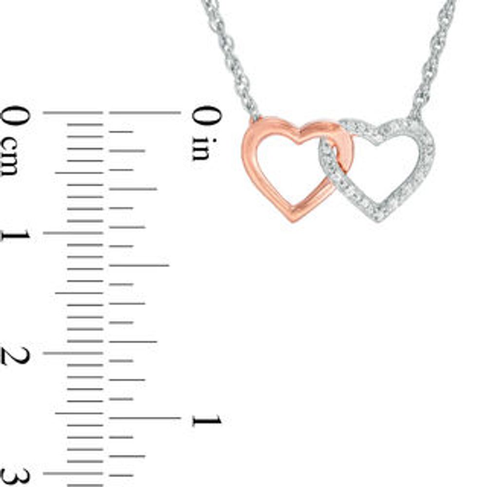 Diamond Accent Interlocking Hearts Necklace in Sterling Silver and 10K Rose Gold - 17.5"|Peoples Jewellers