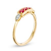Lab-Created Ruby and Diamond Accent Vintage-Style Three Stone Ring in 10K Gold|Peoples Jewellers