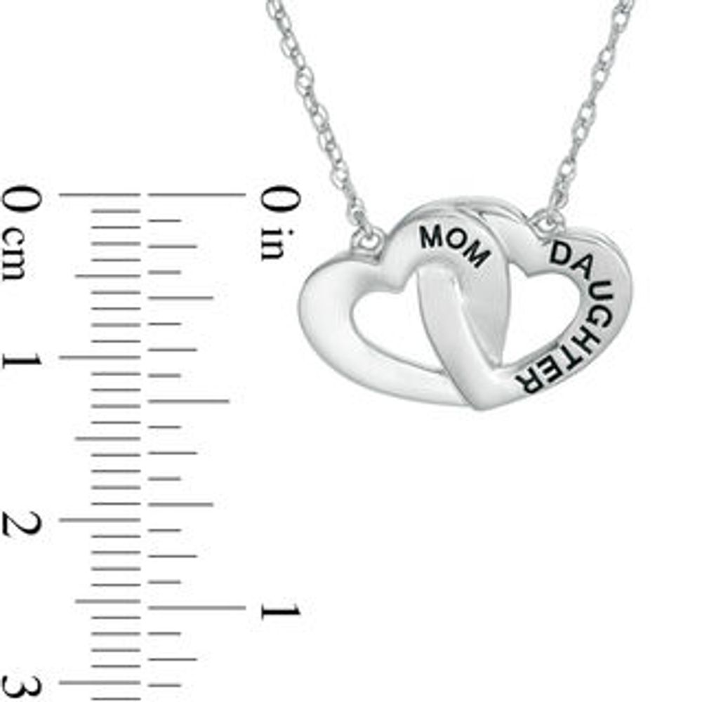 "MOM" and "DAUGHTER" Interlocking Hearts Necklace in 10K White Gold - 17.5"|Peoples Jewellers