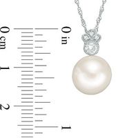 10.0-10.5mm Freshwater Cultured Pearl, White Sapphire and Diamond Accent Vintage-Style Pendant in 10K White Gold-17"|Peoples Jewellers