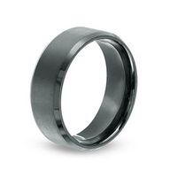 Men's 8.0mm Brushed Centre Bevelled Edge Wedding Band in Black IP Stainless Steel|Peoples Jewellers