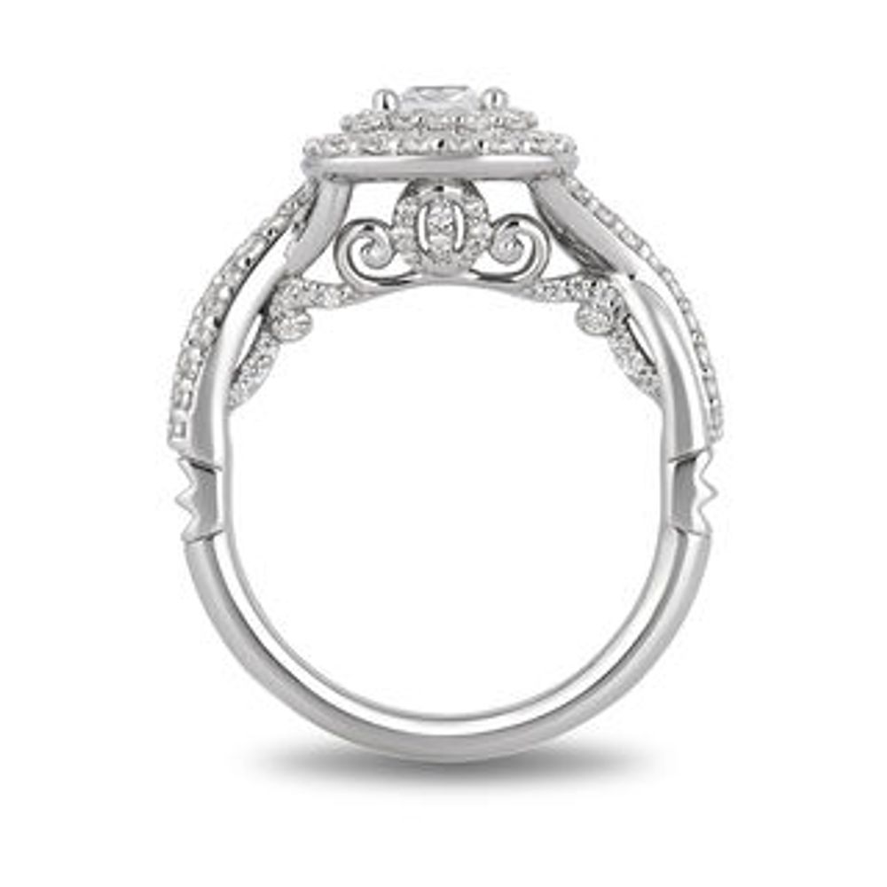 Enchanted Disney Cinderella 1.25 CT. T.W. Princess-Cut Diamond Double Frame Bypass Engagement Ring in 14K White Gold|Peoples Jewellers