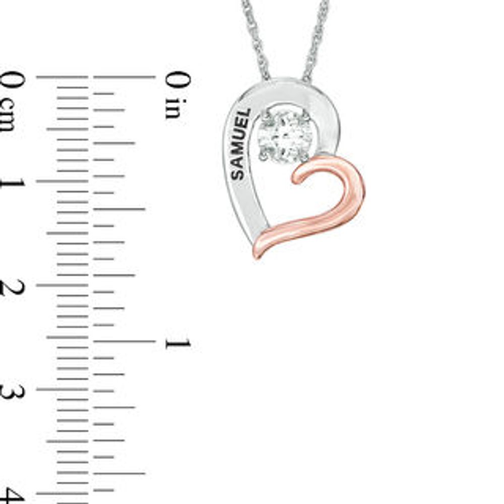 5.0mm Simulated Birthstone Tilted Heart Pendant in Sterling Silver and 10K Rose Gold (1 Stones and Names)|Peoples Jewellers