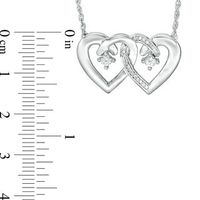 Couple's Simulated Birthstone and 1/20 CT. T.W. Diamond Double Heart Necklace in Sterling Silver (2 Stones)|Peoples Jewellers