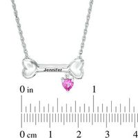 4.0mm Heart-Shaped Simulated Birthstone Charm Dog Bone Necklace in Sterling Silver (1 Stone and Name)|Peoples Jewellers