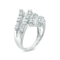 0.95 CT. T.W. Baguette and Round Diamond Bypass Ring in 10K White Gold|Peoples Jewellers