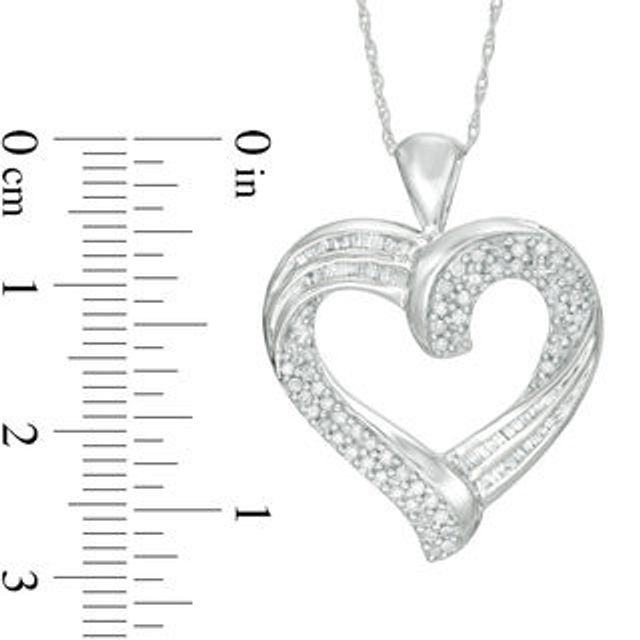 0.45 CT. T.W. Baguette and Round Diamond Heart Pendant in 10K White Gold|Peoples Jewellers