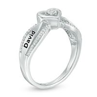Couple's 1/8 CT. T.W. Diamond Heart Frame Promise Ring in Sterling Silver (2 Names)|Peoples Jewellers