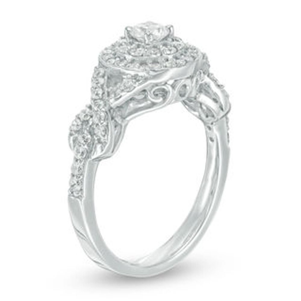 0.69 CT. T.W. Diamond Double Frame Twist Engagement Ring in 10K White Gold|Peoples Jewellers