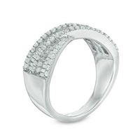 0.69 CT. T.W. Baguette and Round Diamond Crossover Band in 10K White Gold|Peoples Jewellers