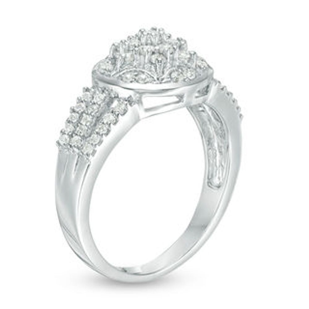 0.45 CT. T.W. Multi-Diamond Star Split Shank Ring in 10K White Gold|Peoples Jewellers