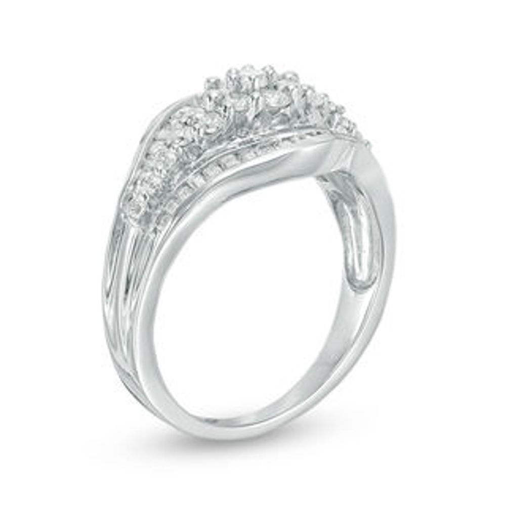 0.95 CT. T.W. Multi-Diamond Contoured Borders Ring in 10K White Gold|Peoples Jewellers