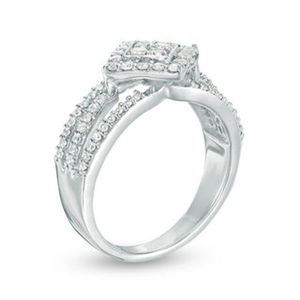 0.58 CT. T.W. Quad Diamond Tilted Square Frame Multi-Row Ring in 10K White Gold|Peoples Jewellers