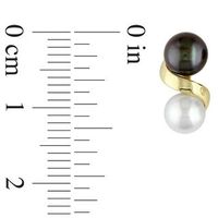 5.5-6.0mm Button White and Dyed Black Freshwater Cultured Pearl Cascading Drop Earrings in 10K Gold|Peoples Jewellers