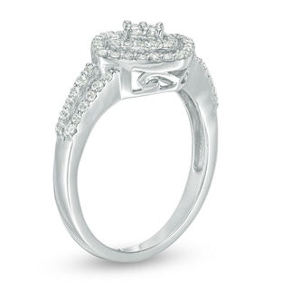 0.45 CT. T.W. Quad Diamond Tilted Double Cushion Frame Ring in 10K White Gold|Peoples Jewellers