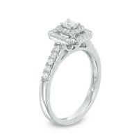 0.45 CT. T.W. Emerald-Cut Diamond Double Frame Engagement Ring in 14K White Gold|Peoples Jewellers