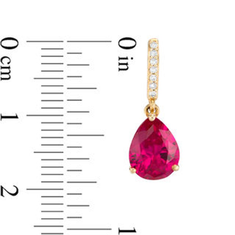 Pear-Shaped Lab-Created Ruby and 0.067 CT. T.W. Diamond Drop Earrings in 10K Gold|Peoples Jewellers