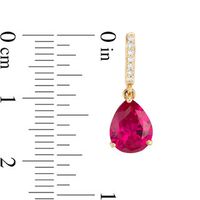 Pear-Shaped Lab-Created Ruby and 0.067 CT. T.W. Diamond Drop Earrings in 10K Gold|Peoples Jewellers