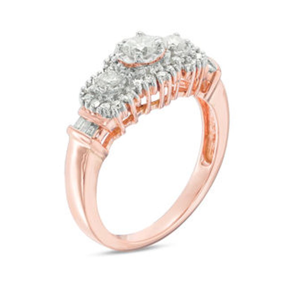 0.57 CT. T.W. Diamond Three Stone Frame Collar Engagement Ring in 10K Rose Gold|Peoples Jewellers