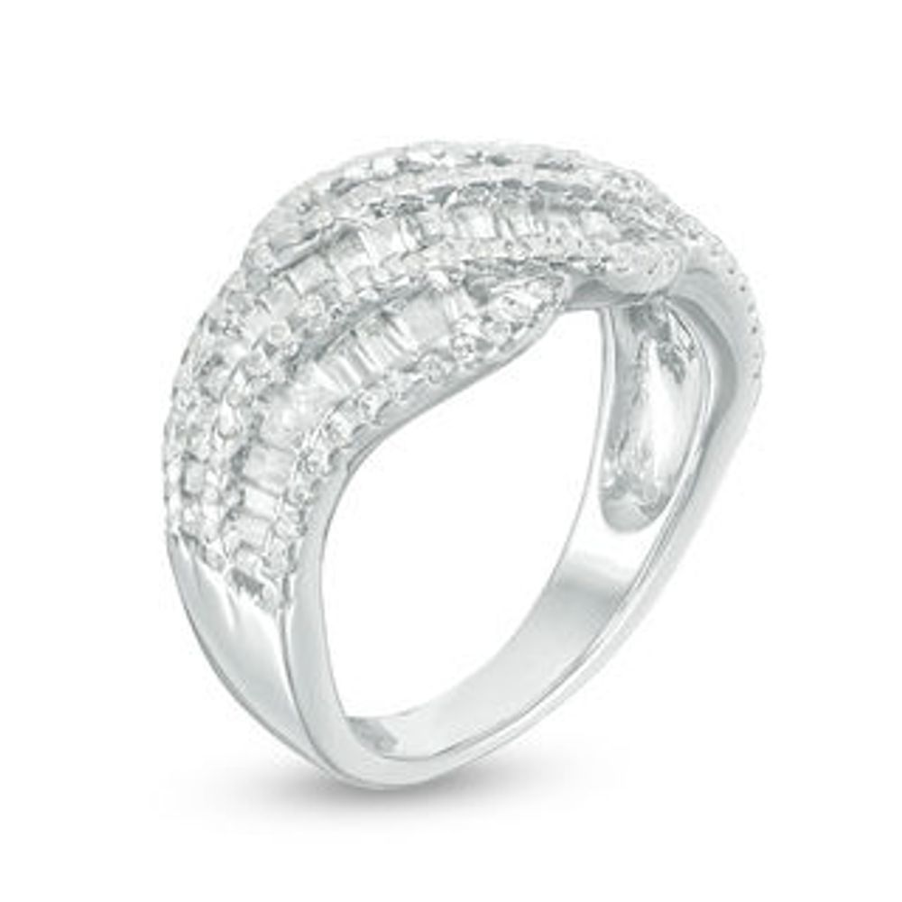 0.95 CT. T.W. Baguette and Round Diamond Multi-Row Wave Band in 10K White Gold|Peoples Jewellers