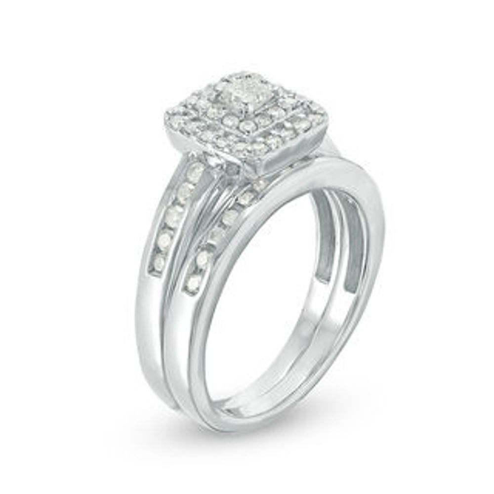 0.58 CT. T.W. Princess-Cut Diamond Double Frame Bridal Set in 10K White Gold|Peoples Jewellers