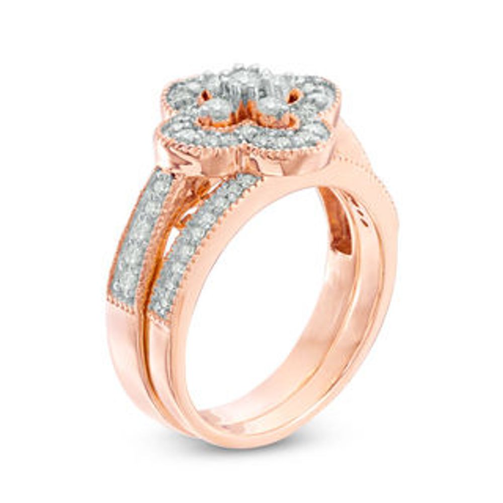 0.58 CT. T.W. Diamond Clover Frame Vintage-Style Bridal Set in 10K Rose Gold|Peoples Jewellers