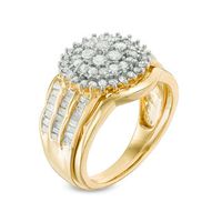 0.95 CT. T.W. Composite Diamond Frame Multi-Row Bridal Set in 10K Gold|Peoples Jewellers