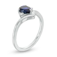 Pear-Shaped Lab-Created Blue Sapphire and 0.04 CT. T.W. Diamond Chevron Promise Ring in Sterling Silver|Peoples Jewellers