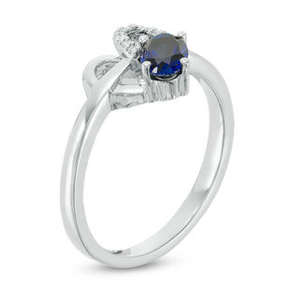 Oval Lab-Created Blue Sapphire and Diamond Accent Heart Promise Ring in Sterling Silver|Peoples Jewellers