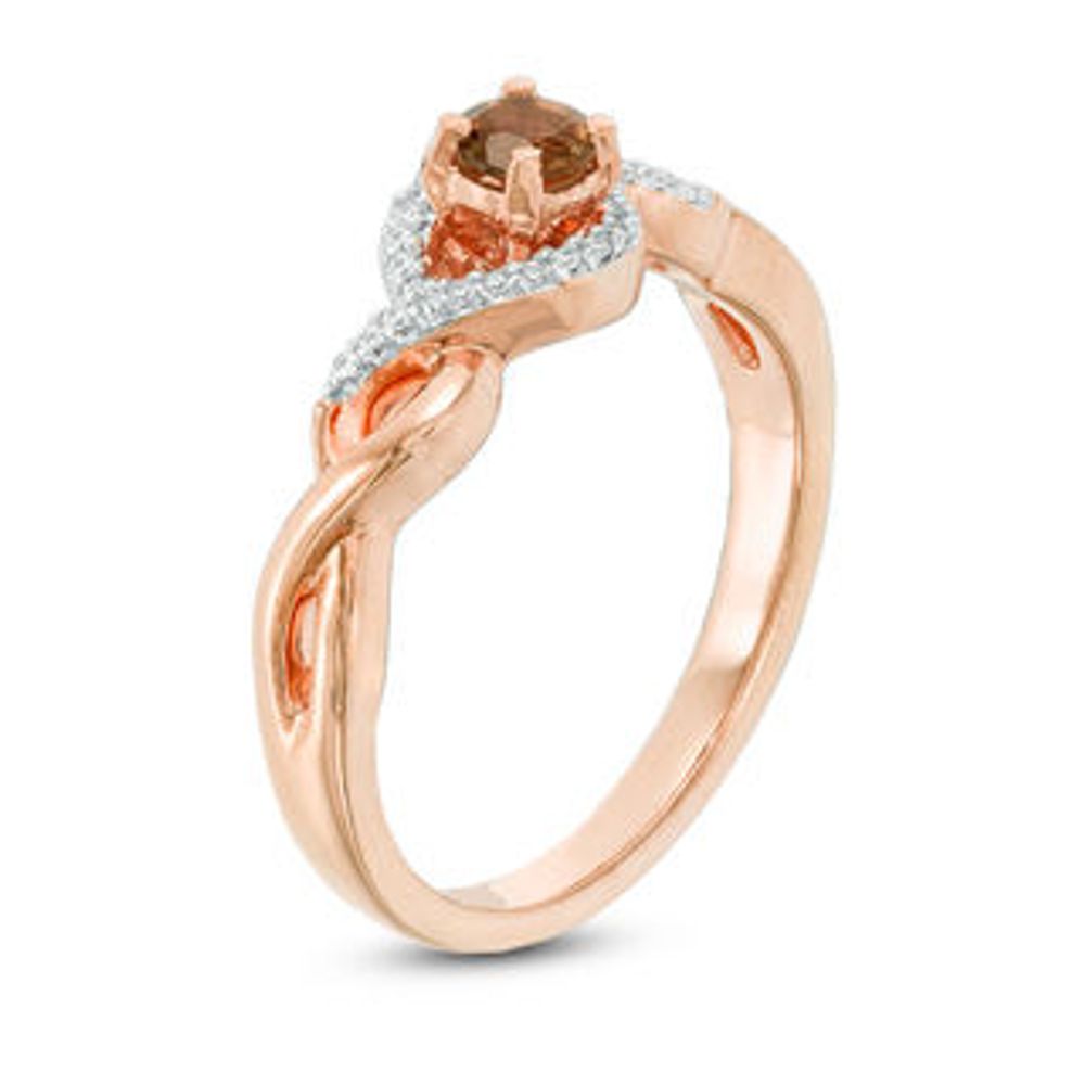 Smoky Quartz and 0.065 CT. T.W. Diamond Frame Promise Ring in 10K Rose Gold|Peoples Jewellers