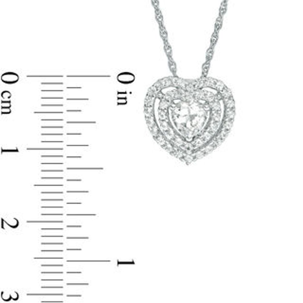 5.0mm Heart-Shaped Lab-Created White Sapphire Double Frame Pendant in Sterling Silver|Peoples Jewellers