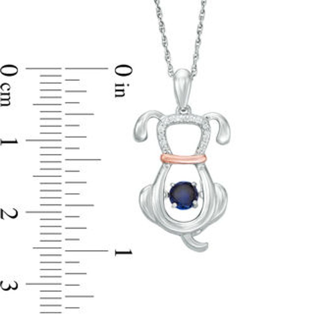 Unstoppable Love™ 4.0mm Lab-Created Blue Sapphire and Diamond Accent Dog Pendant in Sterling Silver and 10K Rose Gold|Peoples Jewellers