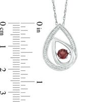 Unstoppable Love™ 4.5mm Garnet and 0.09 CT. T.W. Diamond Offset Teardrops Pendant in Sterling Silver|Peoples Jewellers