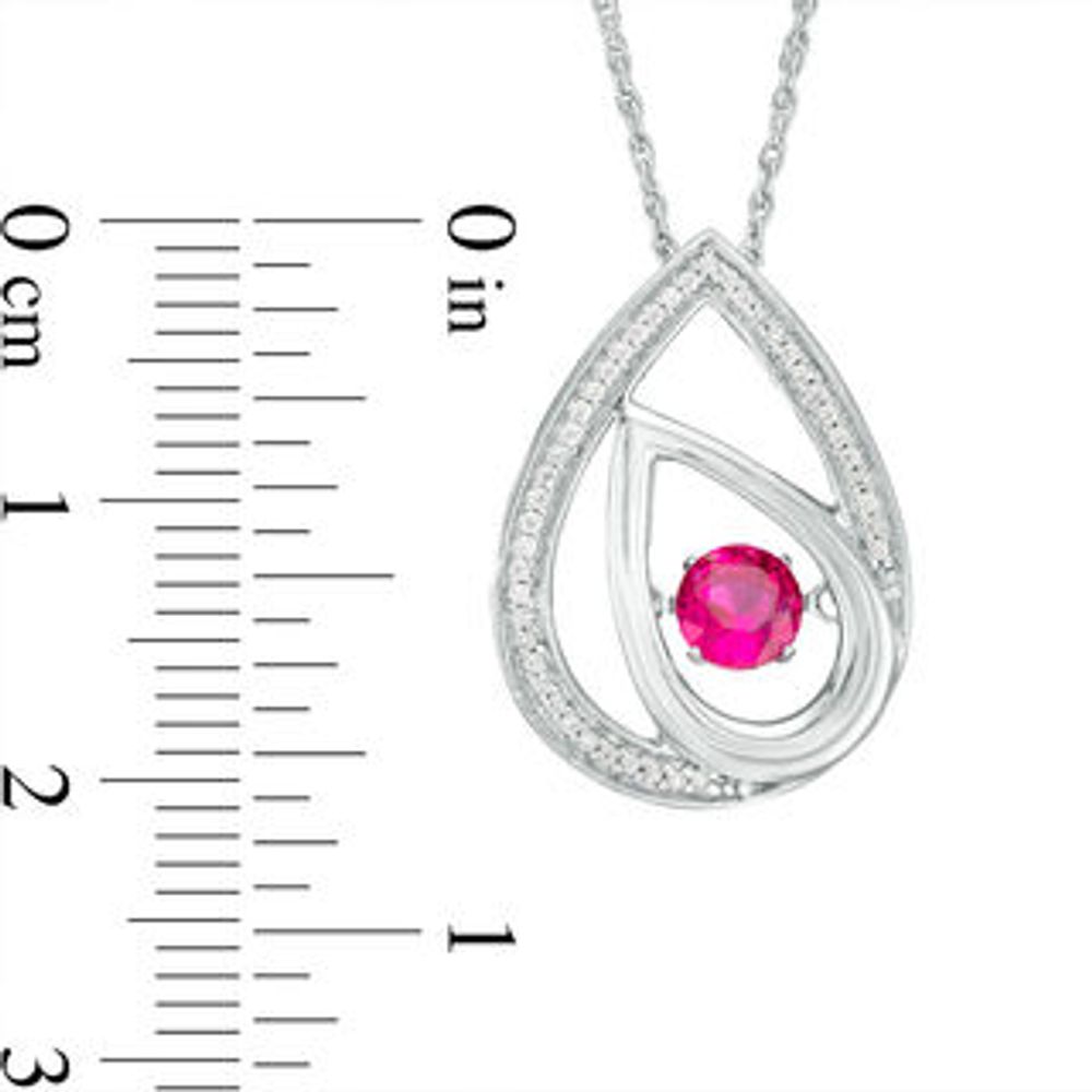 Unstoppable Love™ 4.5mm Lab-Created Ruby and 0.09 CT. T.W. Diamond Offset Teardrops Pendant in Sterling Silver|Peoples Jewellers