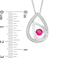 Unstoppable Love™ 4.5mm Lab-Created Ruby and 0.09 CT. T.W. Diamond Offset Teardrops Pendant in Sterling Silver|Peoples Jewellers