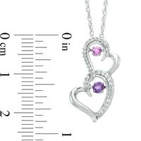 Unstoppable Love™ Amethyst, Lab-Created Pink Sapphire and 0.15 CT. T.W. Diamond Hearts Pendant in Sterling Silver|Peoples Jewellers