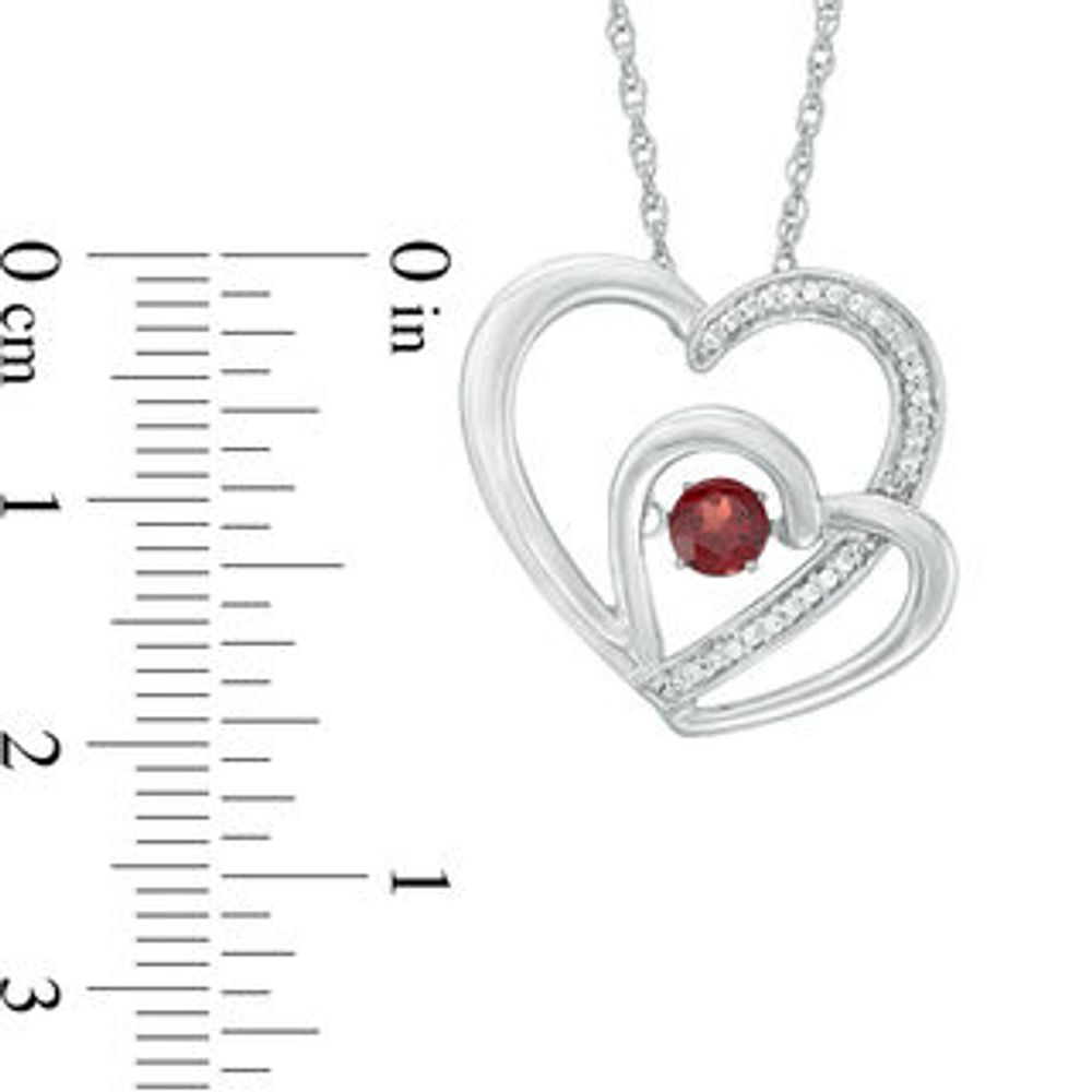 Unstoppable Love™ 4.0mm Garnet and 0.07 CT. T.W. Diamond Pair of Hearts Pendant in Sterling Silver|Peoples Jewellers