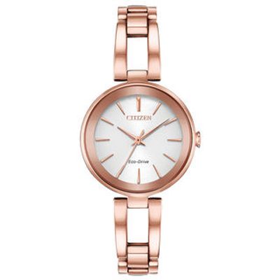 Ladies' Citizen Eco-Drive® Axiom Rose-Tone Bangle Watch with Silver-Tone Dial (Model: EM0633-53A)|Peoples Jewellers