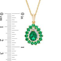 Pear-Shaped Lab-Created Emerald and Diamond Accent Bead Double Frame Pendant in 10K Gold|Peoples Jewellers