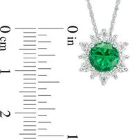 7.0mm Lab-Created Emerald and White Sapphire Sunburst Frame Pendant in Sterling Silver|Peoples Jewellers