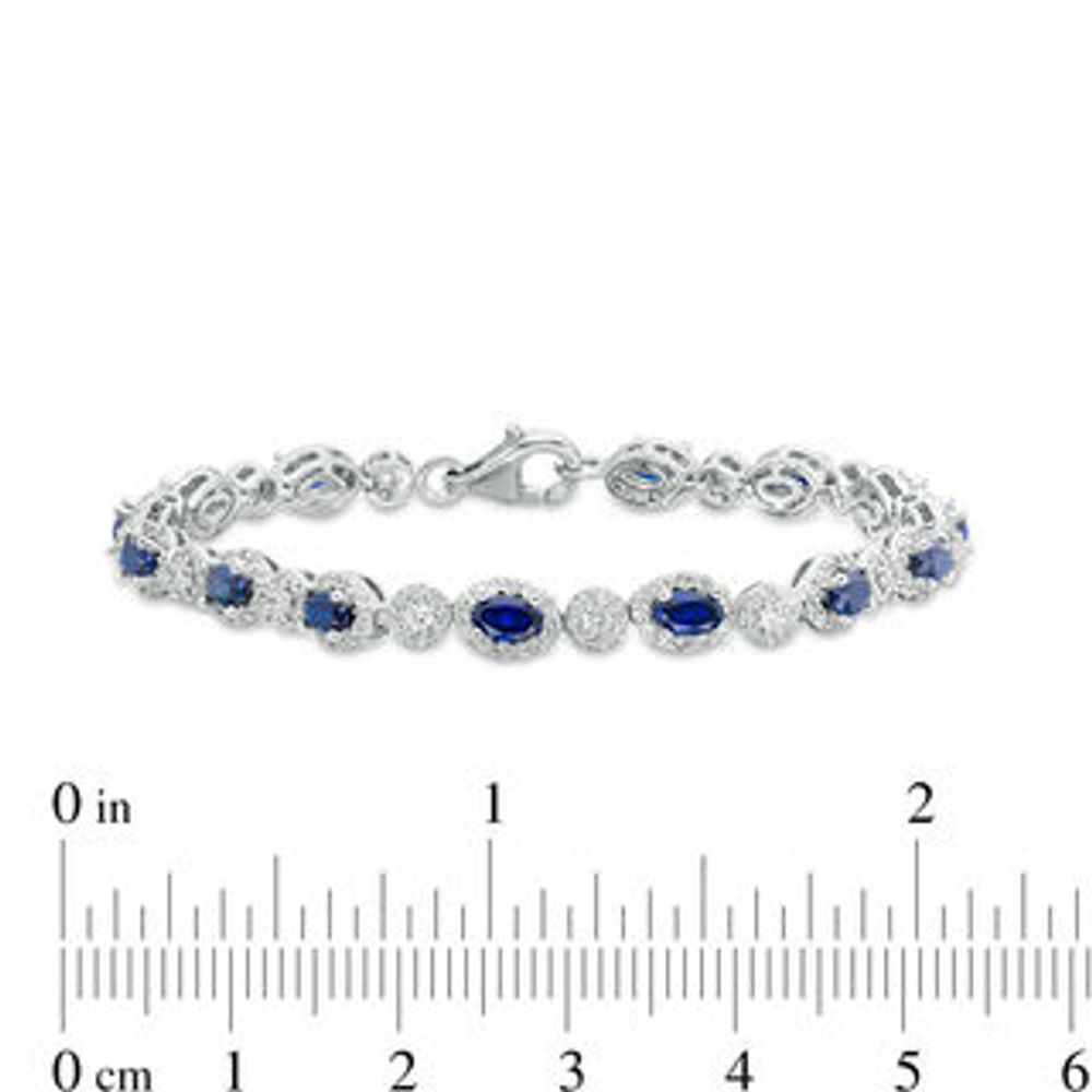 Oval Lab-Created Blue and White Sapphire Frame Bracelet in Sterling Silver - 7.5"|Peoples Jewellers